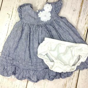 Janie and Jack Linen striped appliqué dress